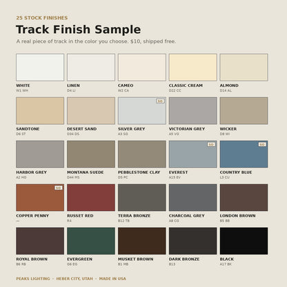 All 25 stock track finishes with color codes